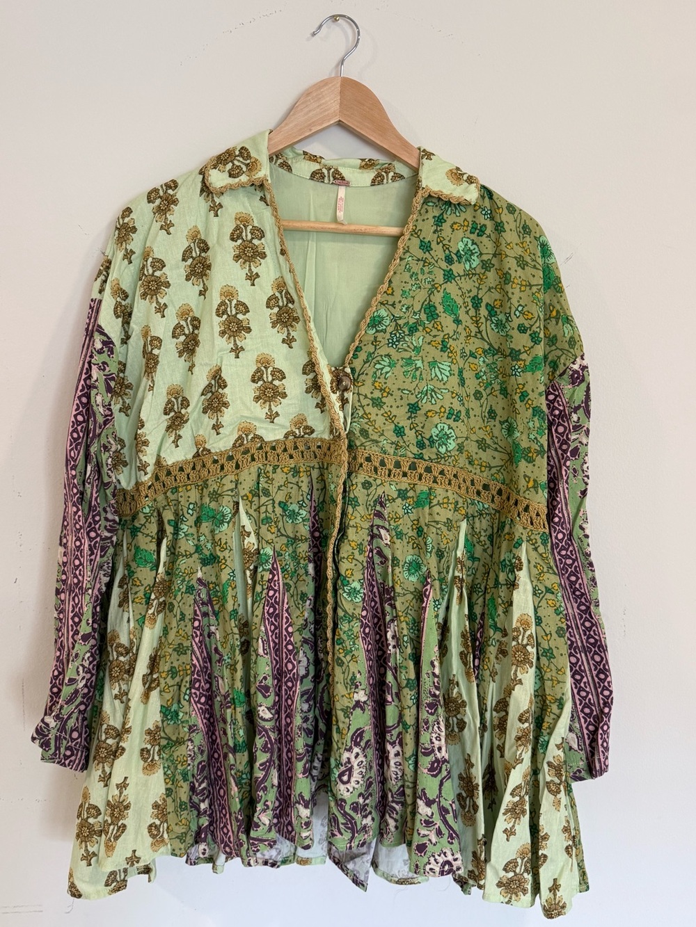 Free People Mini Green Floral Patchwork Dress